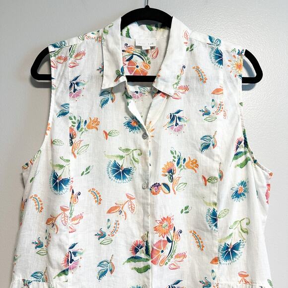 J. Jill Love Linen 100% Linen Floral Button Front Sleeveless Top Size L - Picture 5 of 12